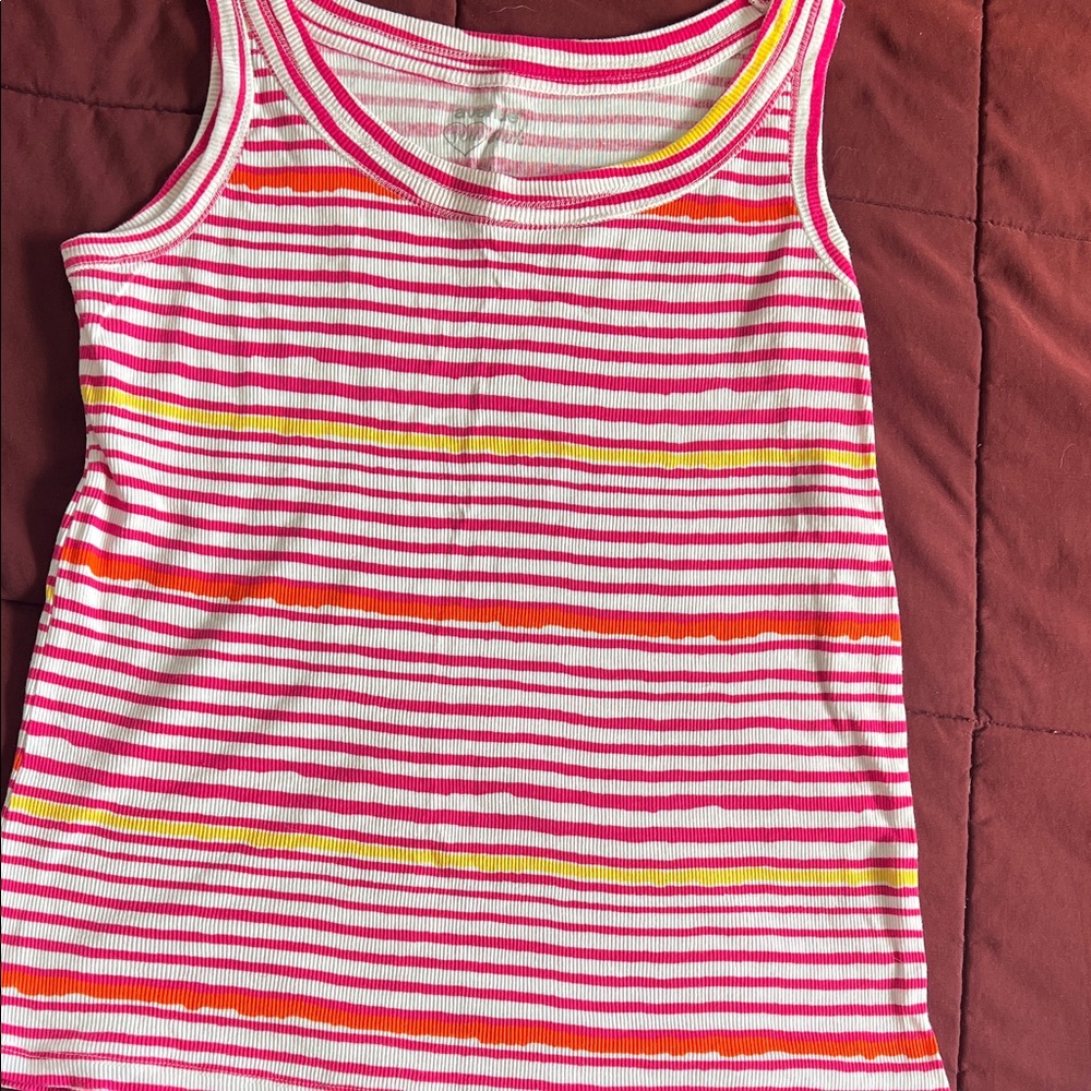 Avenue Pink and Orange Striped Kids Tank Top